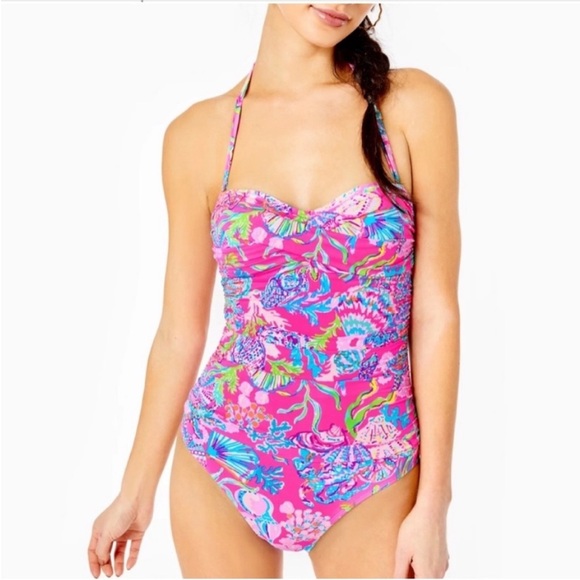 🔥🔥🆕💕🌴LILLY PULITZER🌴FLAMENCO SWIMSUIT /PINK ISLE LAST BUD NOT LEAST - Picture 2 of 7